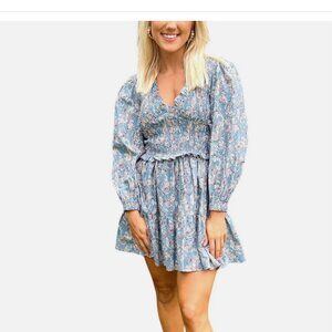 Moodie Smocked Dress Sz Large Blue Ruffled